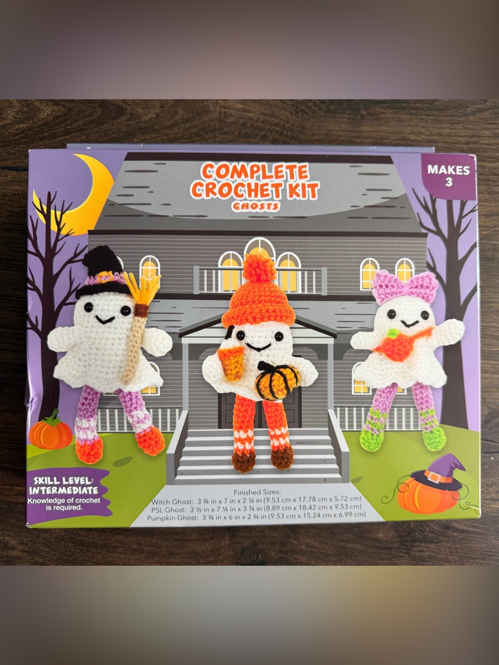 Complete Crochet Kit Ghosts - Orange, Purple & Green - Unknown Brand